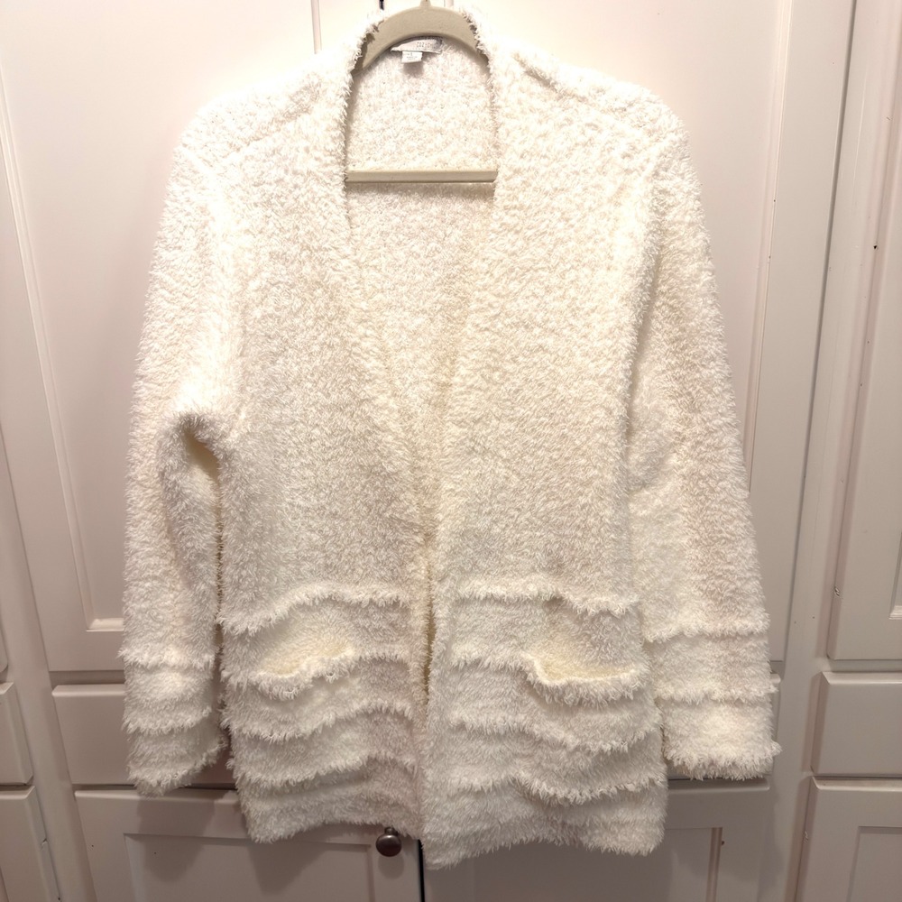 Barefoot Dreams CozyChic Cardigan Cream Long Sleeve Textured Pockets‎ Size L